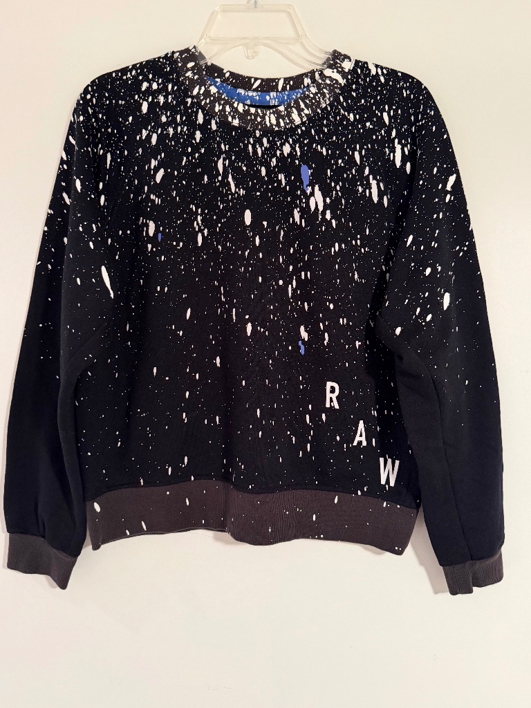 G-Star Raw Paint Splatter Crewneck Sweatshirt Black White Boyfriend Fit Size L — image 2 of 8